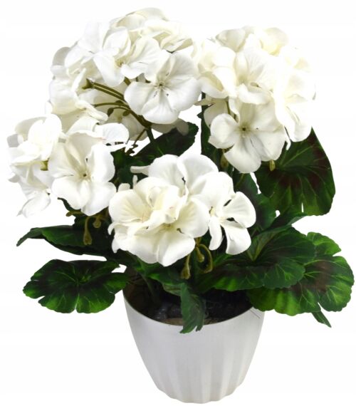 PELARGONIE W DONICZCE KWIATY SZTUCZNE KOMPOZYCJA STROIK PELARGONIA
